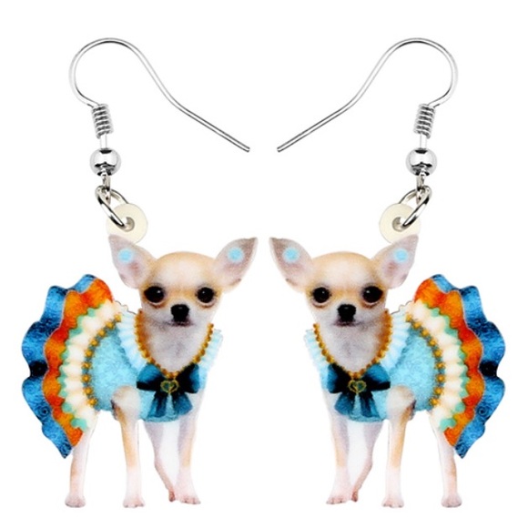 Jewelry - Chihuahua in a Dress Acrylic Earrings